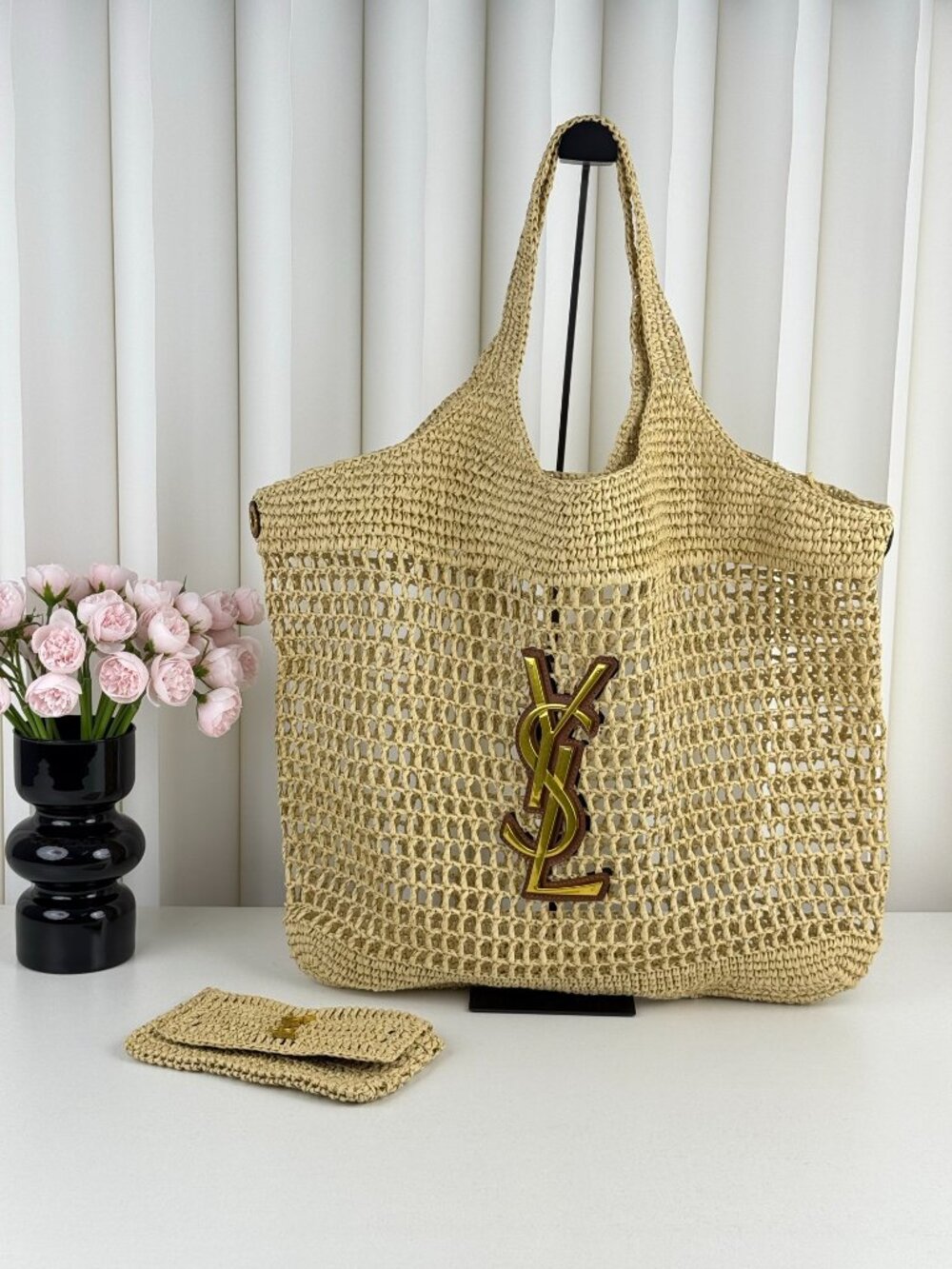 Saint Laurent Icare Maxi shopping tote bag, raffia woven